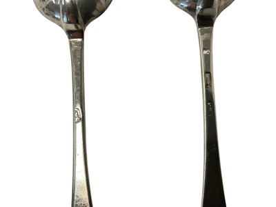 Lot 280 - Pair early 18th century Britannia Standard silver Dog Nose pattern table spoons