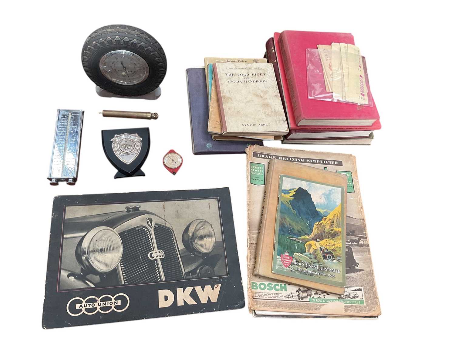 Lot 775 - A scares 1930s Auto Union DKW sales broucher, Enots distance finder and sundry automobilia