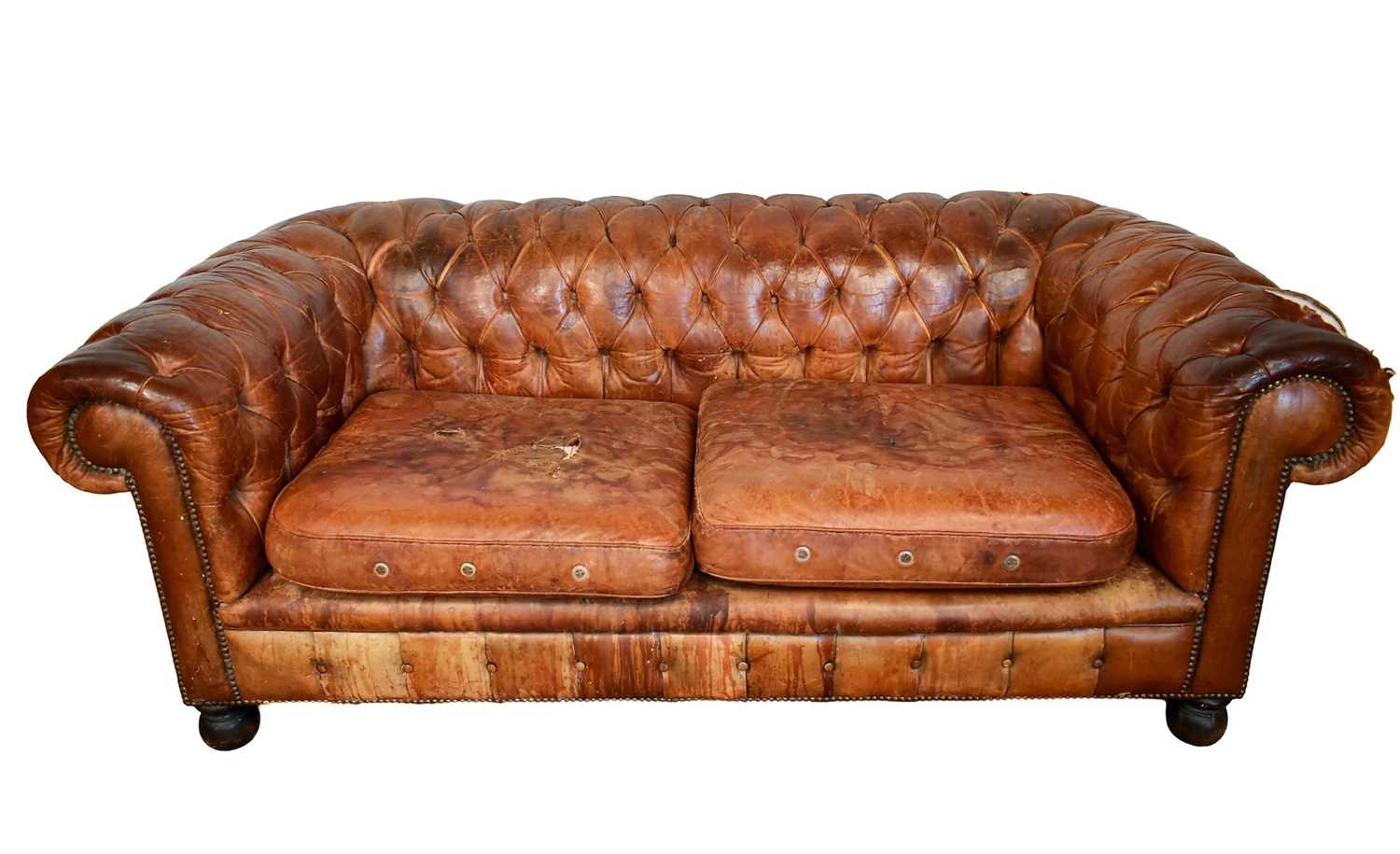 Lot 5289 - Antique button leather Chesterfield sofa