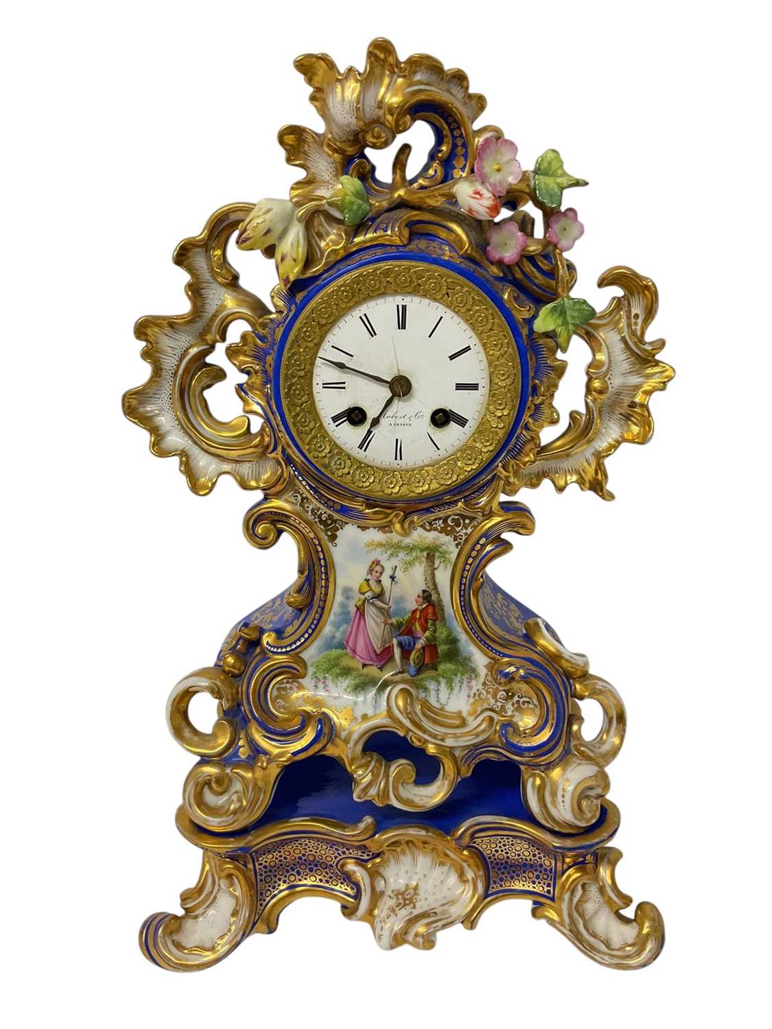 Lot 748 - 19th century French mantel clock in Paris porcelain case with matching plinth