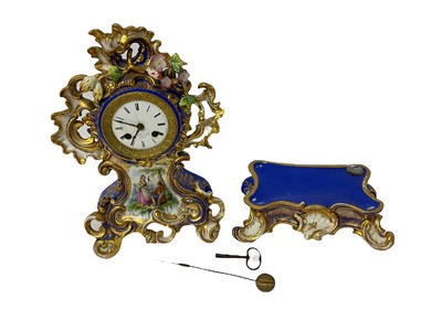 Lot 748 - 19th century French mantel clock in Paris porcelain case with matching plinth