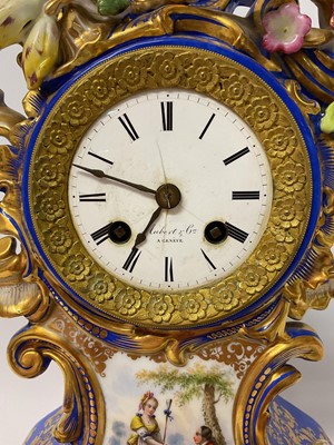 Lot 748 - 19th century French mantel clock in Paris porcelain case with matching plinth