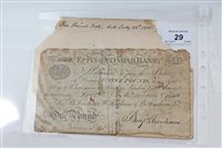 Lot 29 - G.B. Provincial £1 banknote - Epping & Ongar...