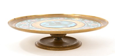 Lot 854 - Unusual Arts and Crafts comport / tazza with enamelled rose border