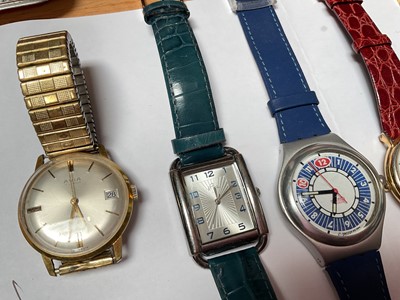 Lot 9 - Group of Swatch watches including cases including a stainless steel 'Irony' chronograph, together with other wristwatches