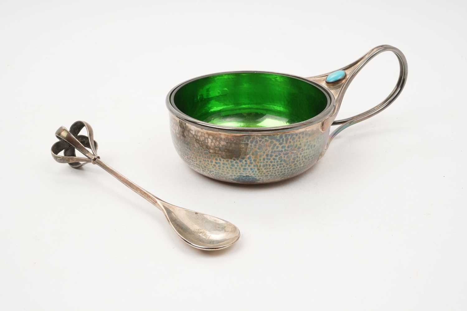 Lot 294 - Contemporary silver Guild of Handicraft silver porringer and spoon in the Arts & Crafts style