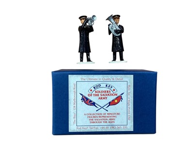 Lot 2612 - Selection of lead Rod Key Salvation Army band figures, Robertsons badges and other items.