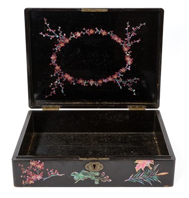 Lot 804 - Rare 19th century black papier mâché and abalone inlaid box of Masonic interest