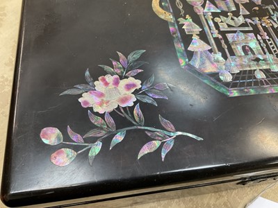 Lot 804 - Rare 19th century black papier mâché and abalone inlaid box of Masonic interest