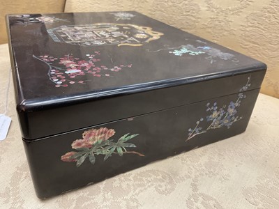 Lot 804 - Rare 19th century black papier mâché and abalone inlaid box of Masonic interest