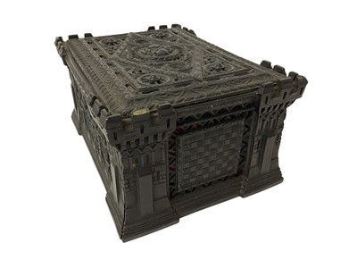 Lot 805 - Mid 19th century Jaques castellated Carton Pierre chess set box