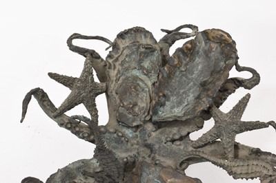 Lot 816 - Contemporary bronze oyster and sea life themed sculptural dish, one seahorse detached, 25cm diameter