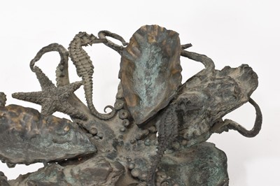 Lot 816 - Contemporary bronze oyster and sea life themed sculptural dish, one seahorse detached, 25cm diameter