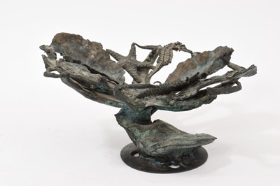 Lot 816 - Contemporary bronze oyster and sea life themed sculptural dish, one seahorse detached, 25cm diameter