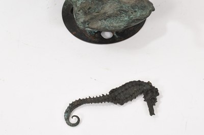 Lot 816 - Contemporary bronze oyster and sea life themed sculptural dish, one seahorse detached, 25cm diameter