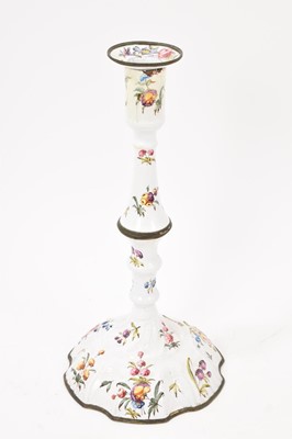 Lot 1107 - South Staffordshire enamel candlestick, circa 1770