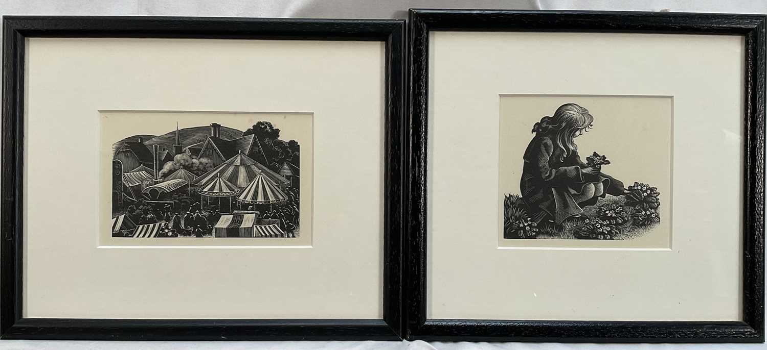 Lot 2 - Clare Leighton (1898-1989) two woodcuts - The Village Fair and Picking Primroses, glazed frames