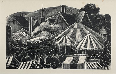 Lot 2 - Clare Leighton (1898-1989) two woodcuts - The Village Fair and Picking Primroses, glazed frames