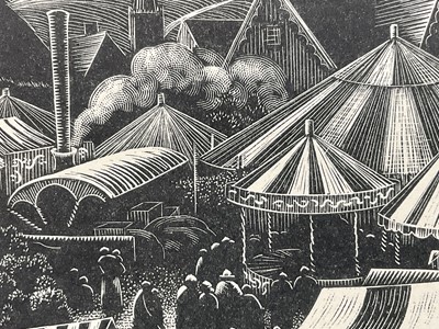 Lot 2 - Clare Leighton (1898-1989) two woodcuts - The Village Fair and Picking Primroses, glazed frames