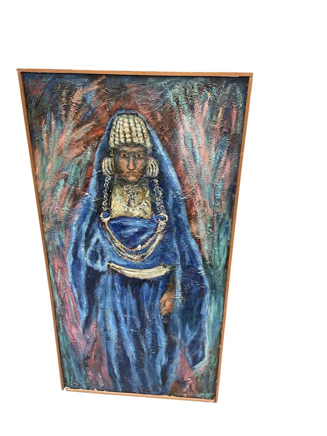 Lot 940 - Oil on panel laid onto board of an Indian woman, signed Hosali and dated 1974