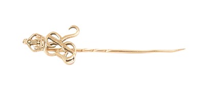 Lot 4 - H.M. Queen Elizabeth The Queen Mother, fine gold crowned ER presentation stick pin