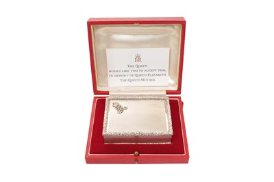 Lot 1 - H.M. Queen Elizabeth The Queen Mother, fine silver presentation box in fitted case