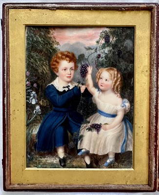 Lot 1272 - Early 19th century English School portrait miniature on ivory, Mordaunt 'Coy' Ricketts (1827-1857) and his sister, Margaretta Ricketts