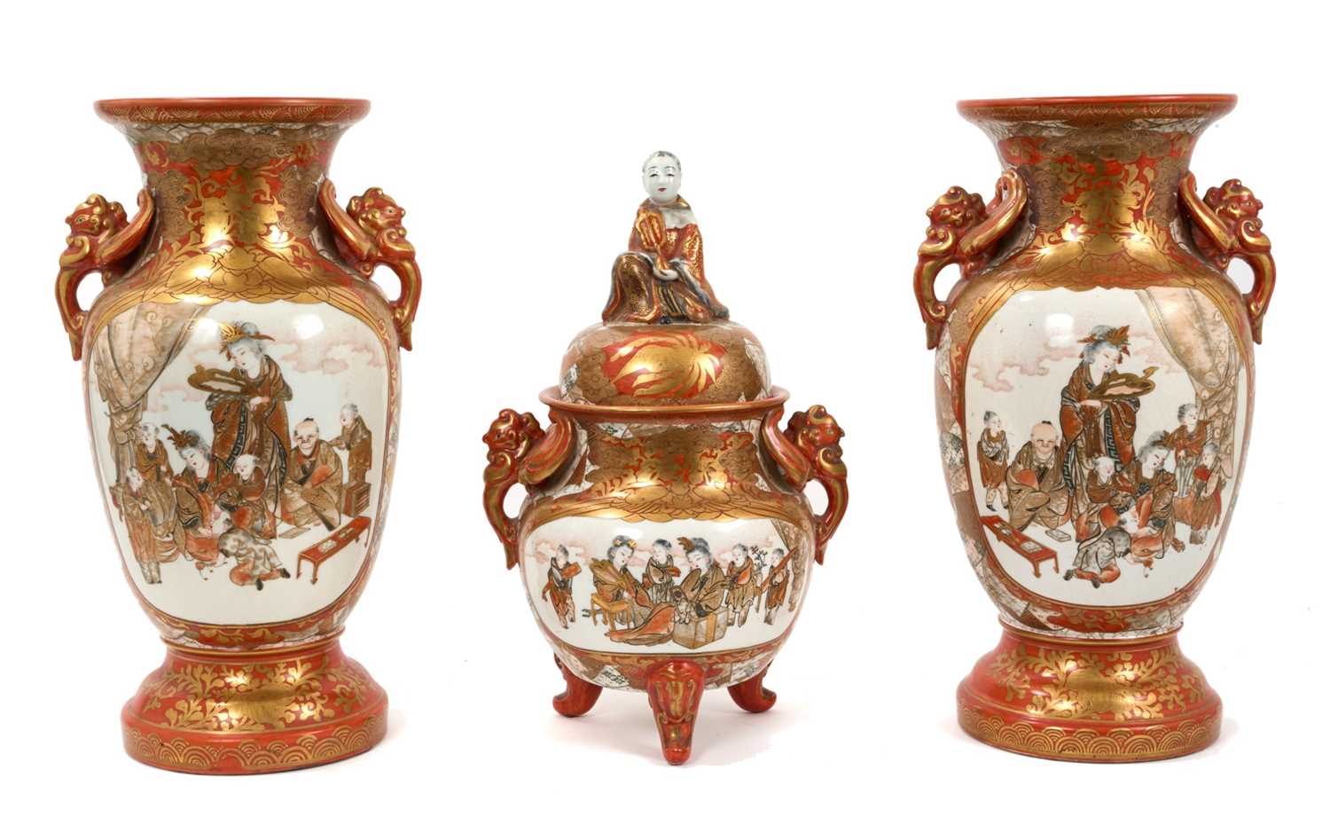 Lot 38 - Japanese Kutani porcelain garniture