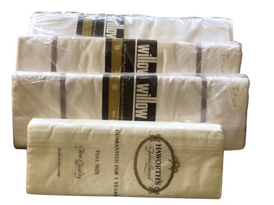 Lot 2063 - Fine quality vintage unused packaged 5 pairs cotton sheets, makes include Willow Royal, Haworth's and Riggs. Plus one pair unused with ribbons no packaging.