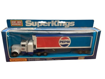 Lot 1740 - Matchbox SuperKings Peterbilt Refrigeration Truck Langnese Iglo, Christian Salvesen, Glaces Gervais, Euro Express & Pepsi, all in window boxes No.K-31 (5)