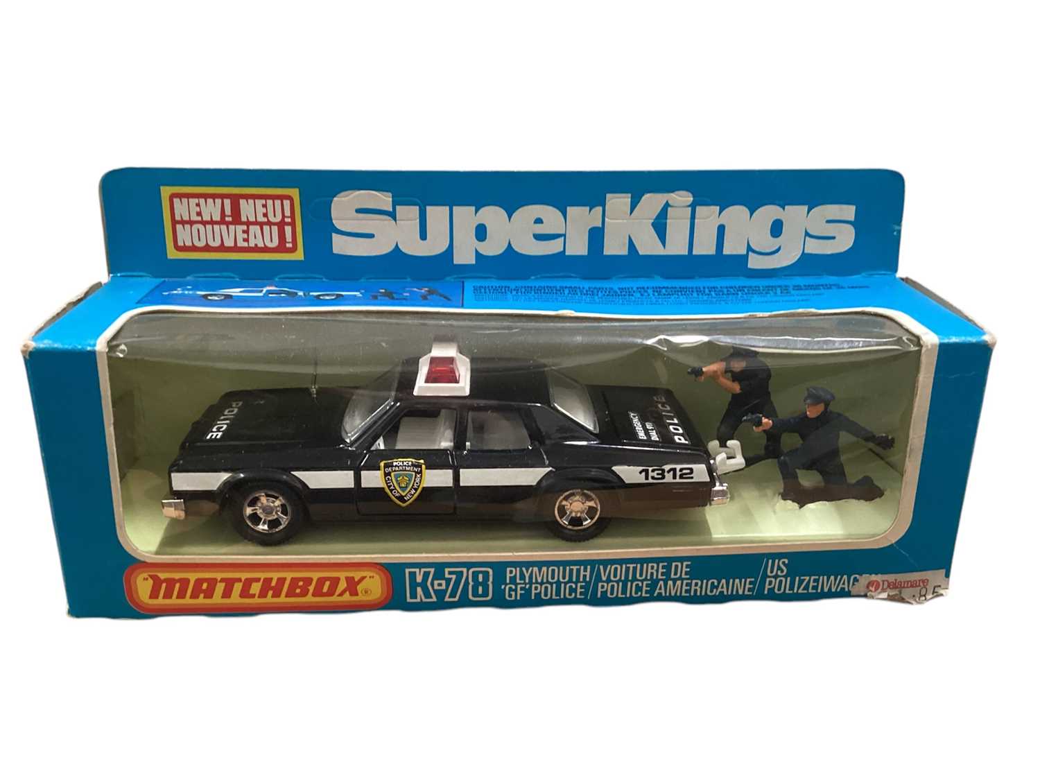 Lot 1743 - Matchbox SuperKings Plymouth Grand Fury (GP) New York City Police Car (Black & Blue versions) No.K-78, Dodge Polizei Van No.K-99 & Range Rover Police with Motorcyclists No.K-97, all in w...