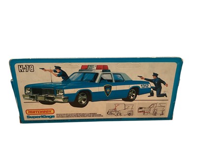 Lot 1743 - Matchbox SuperKings Plymouth Grand Fury (GP) New York City Police Car (Black & Blue versions) No.K-78, Dodge Polizei Van No.K-99 & Range Rover Police with Motorcyclists No.K-97, all in w...