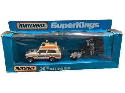 Lot 1743 - Matchbox SuperKings Plymouth Grand Fury (GP) New York City Police Car (Black & Blue versions) No.K-78, Dodge Polizei Van No.K-99 & Range Rover Police with Motorcyclists No.K-97, all in w...