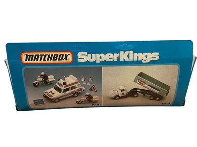 Lot 1743 - Matchbox SuperKings Plymouth Grand Fury (GP) New York City Police Car (Black & Blue versions) No.K-78, Dodge Polizei Van No.K-99 & Range Rover Police with Motorcyclists No.K-97, all in w...