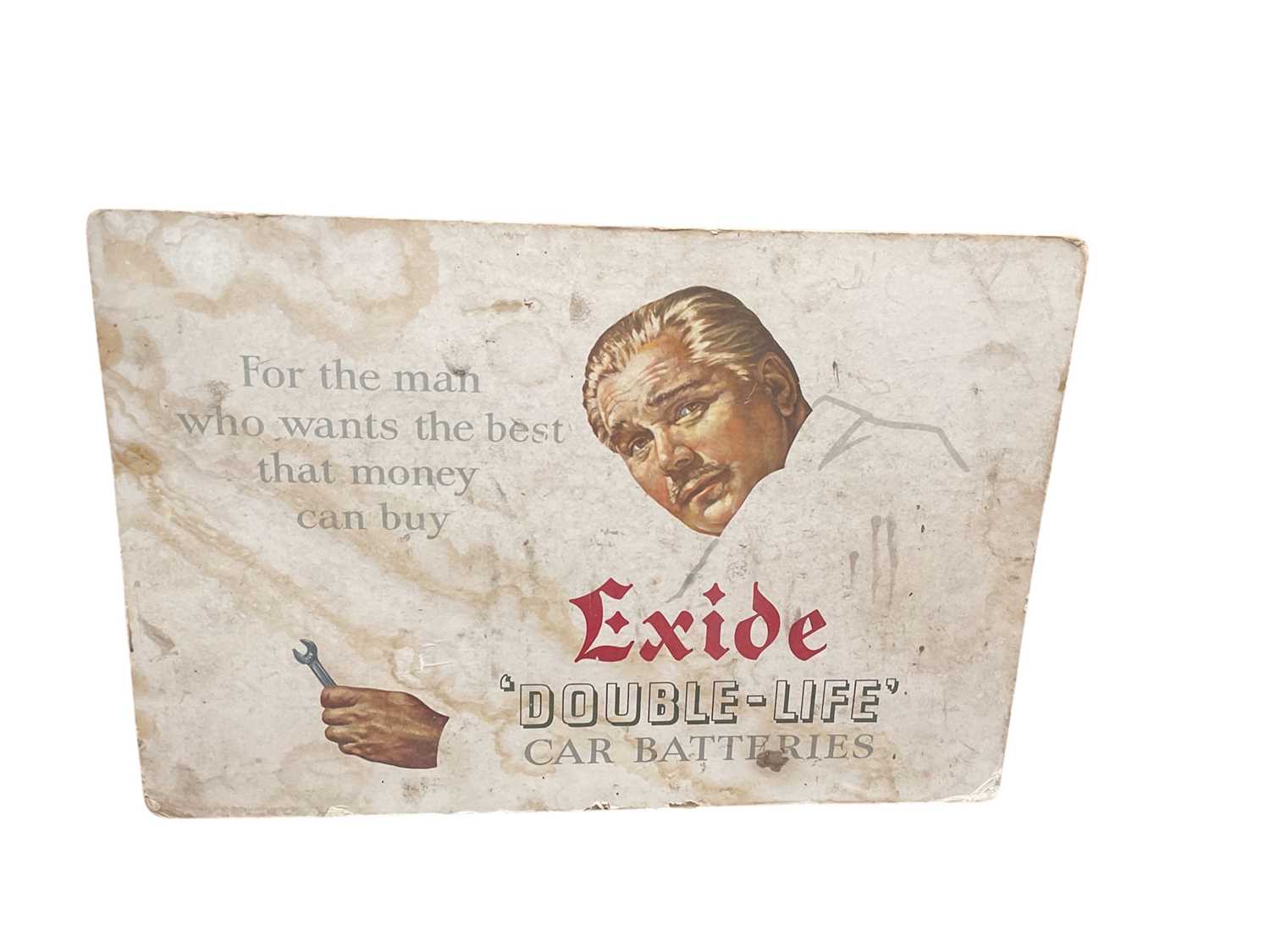Lot 24 - Original 1950's Exide "Double - Life" Car Batteries cardboard sign, 55.5 x 38cm