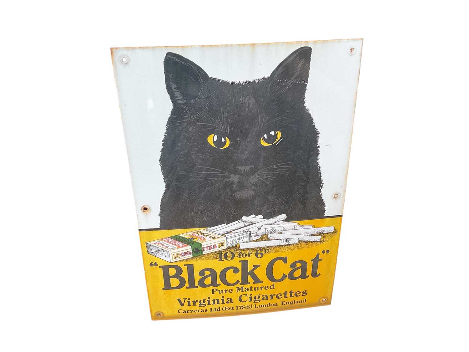 Lot 28 - Reproduction "Black Cat" pure matured Virginia Cigarettes enamel advertising sign, 51 x 35.5cm