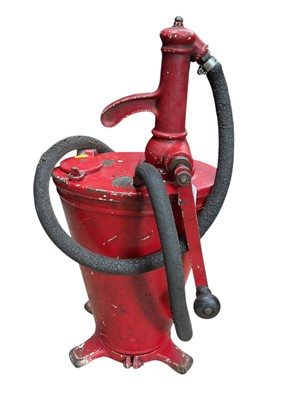 Lot 33 - Vintage red painted gear oil dispenser with Shell branding.