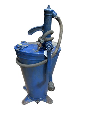 Lot 39 - Vintage blue painted gear oil dispenser with Duckhams branding.