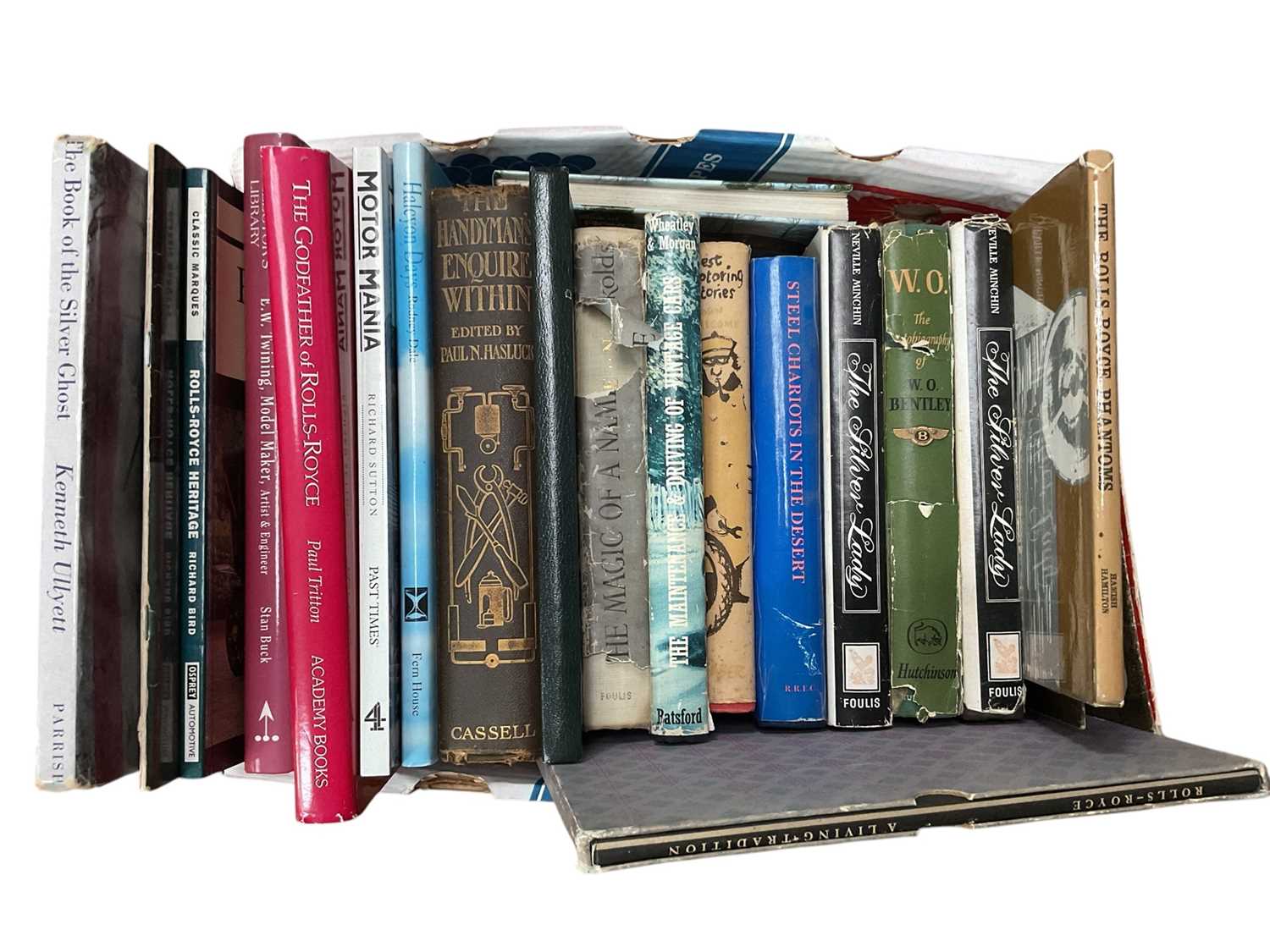 Lot 51 - Collection of specialist Rolls-Royce and Bentley related books including The Silver Lady, Steel Chariots in the Desert and others books (2 boxes)