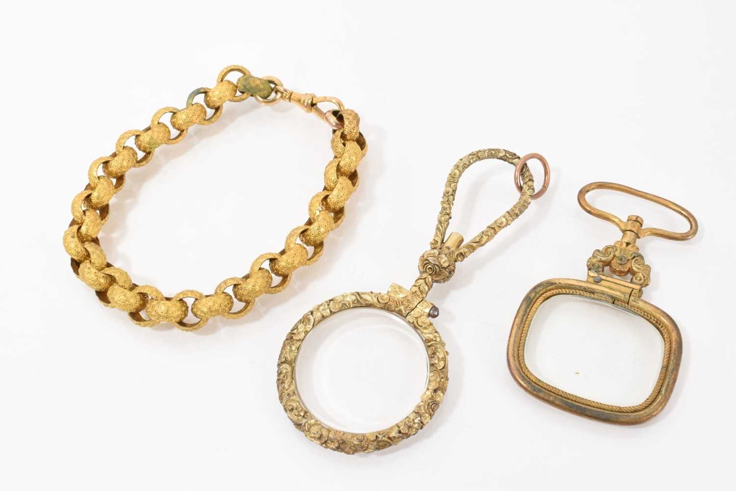 Lot 453 - Regency gilt metal chain and two Regency gilt metal magnifying glasses