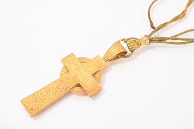 Lot 464 - Victorian yellow metal Celtic cross pendant on a gilt metal three strand chain