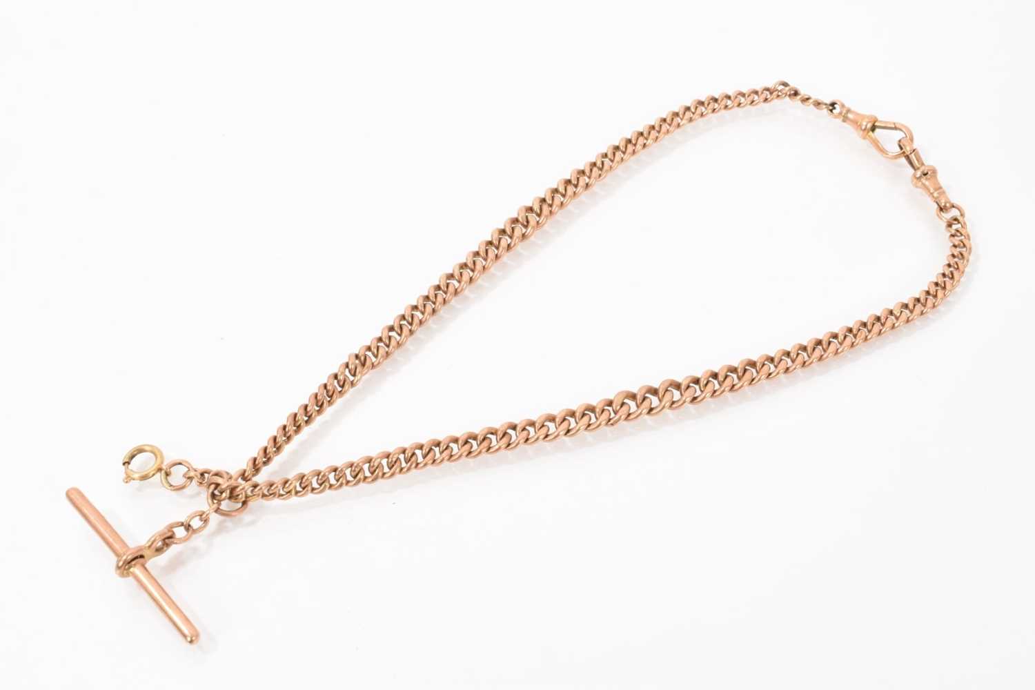 Lot 469 - Edwardian 9ct rose gold watch chain, 41cm long
