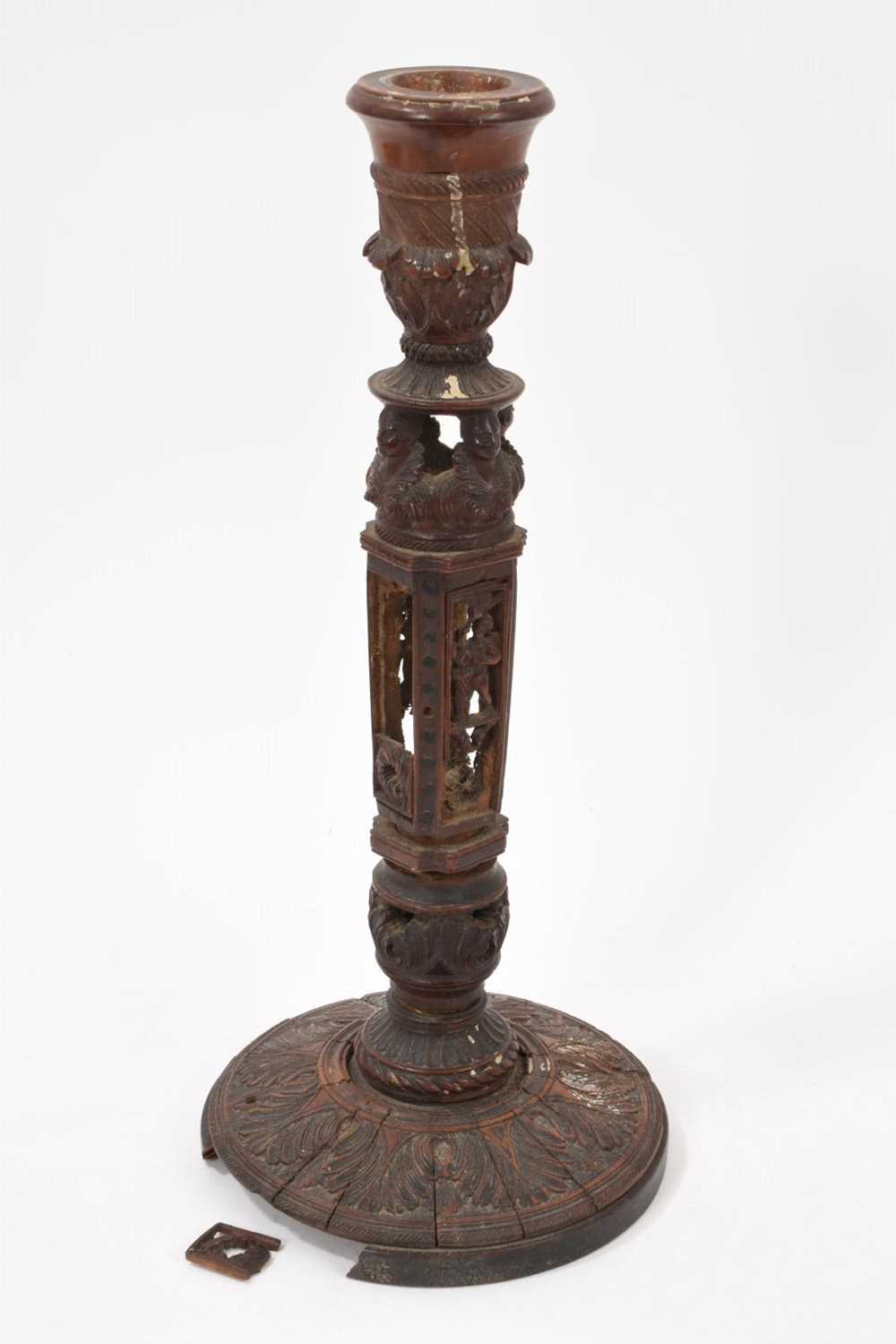 Lot 788 - Early, probably 17th century carved boxwood candlestick