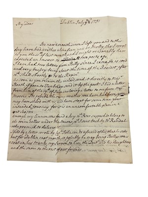 Lot 78 - Mrs Mary Wynyard, wife of Colonel John Wynyard, 17th Regiment of Foot, a fascinating group of Mid to late 18th century correspondence including a rare 1760 Lottery ticket, and a handwritten not...