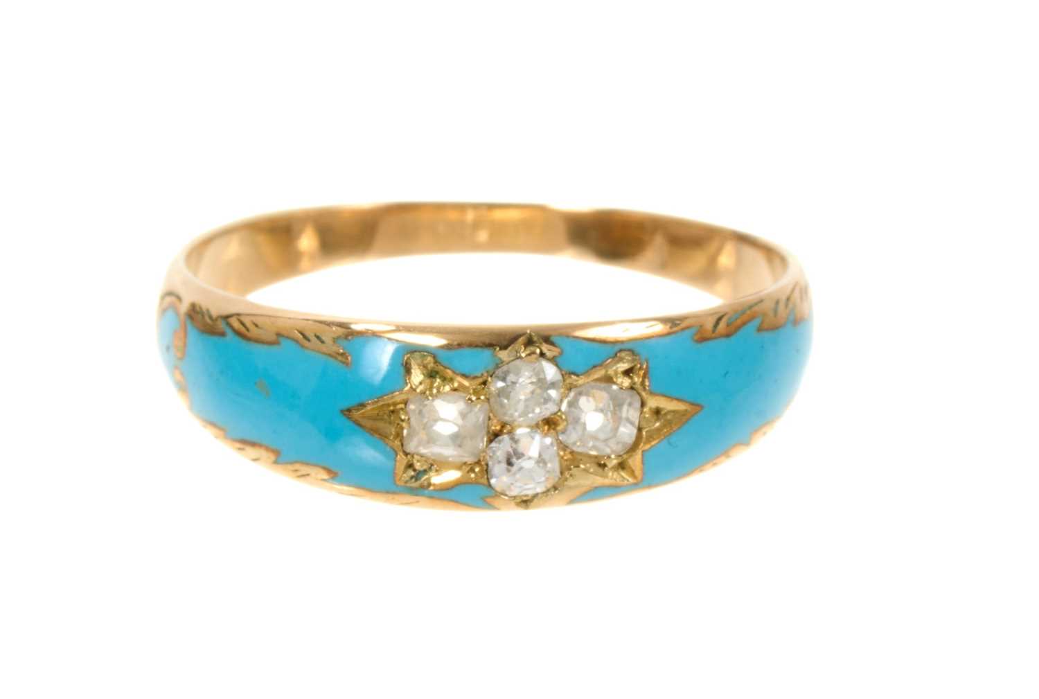 Lot 465 - Victorian diamond and turquoise enamel ring