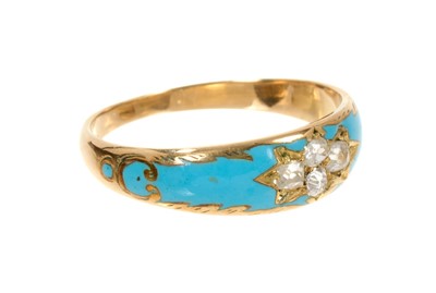Lot 465 - Victorian diamond and turquoise enamel ring