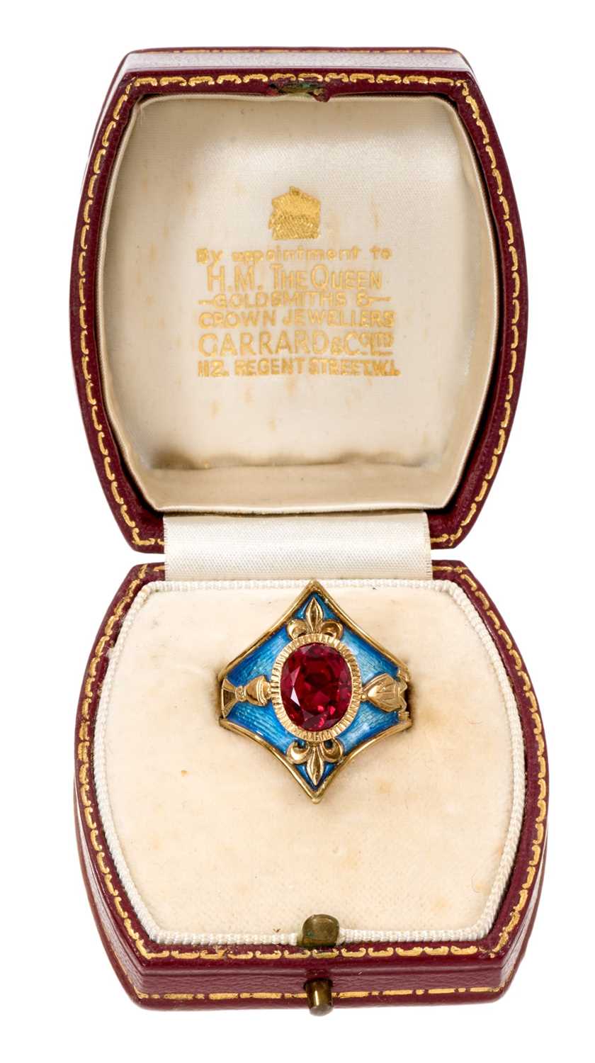 Lot 461 - Unusual gold, enamel and gem set 'bishop' ring