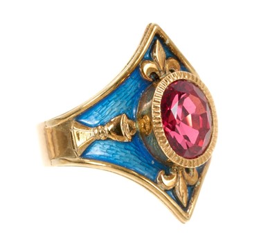 Lot 461 - Unusual gold, enamel and gem set 'bishop' ring