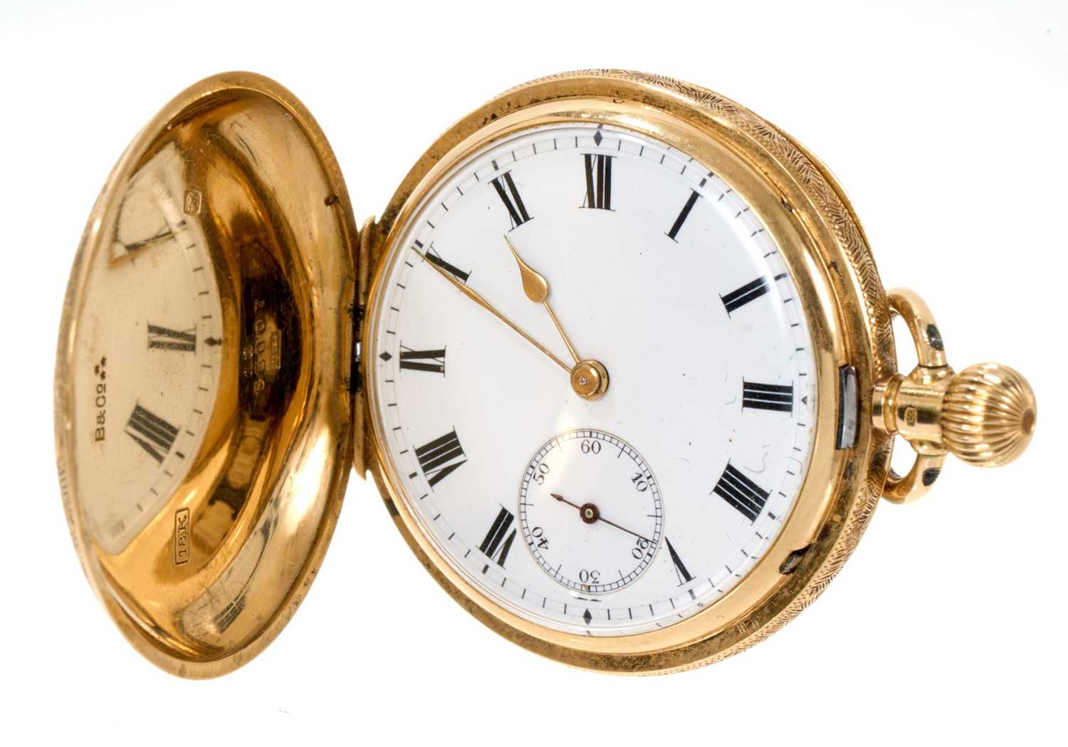 Lot 710 - Late 19th century 18ct gold full hunter fob watch