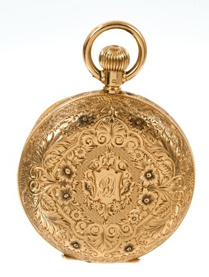 Lot 710 - Late 19th century 18ct gold full hunter fob watch